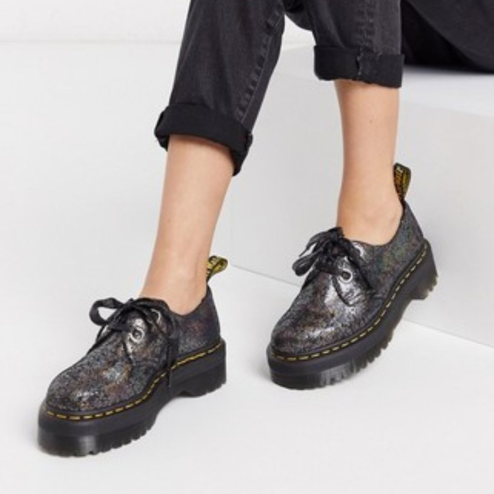 Dr Martens Holly Metallic Leather Platform Oxford